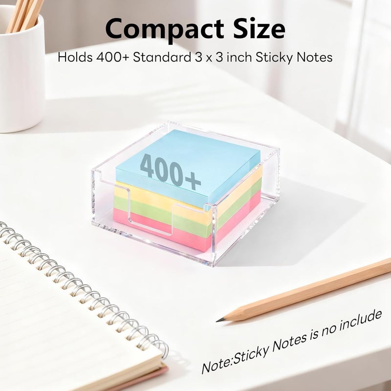 Luminzo Clear Sticky Note Holder, Glitter Acrylic Organizer, 3.94 x 3.94 in Multi-Use Tray for Office, School & Home Desk - Image 3